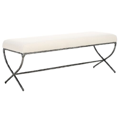 Lapisia Boucle And Metal Bench, Ivory/Black Lapisia Boucle And Metal Bench, Ivory/Black