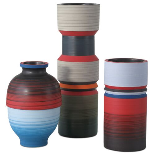 S/3 Happy 80's Porcelain Vases, Multicolor