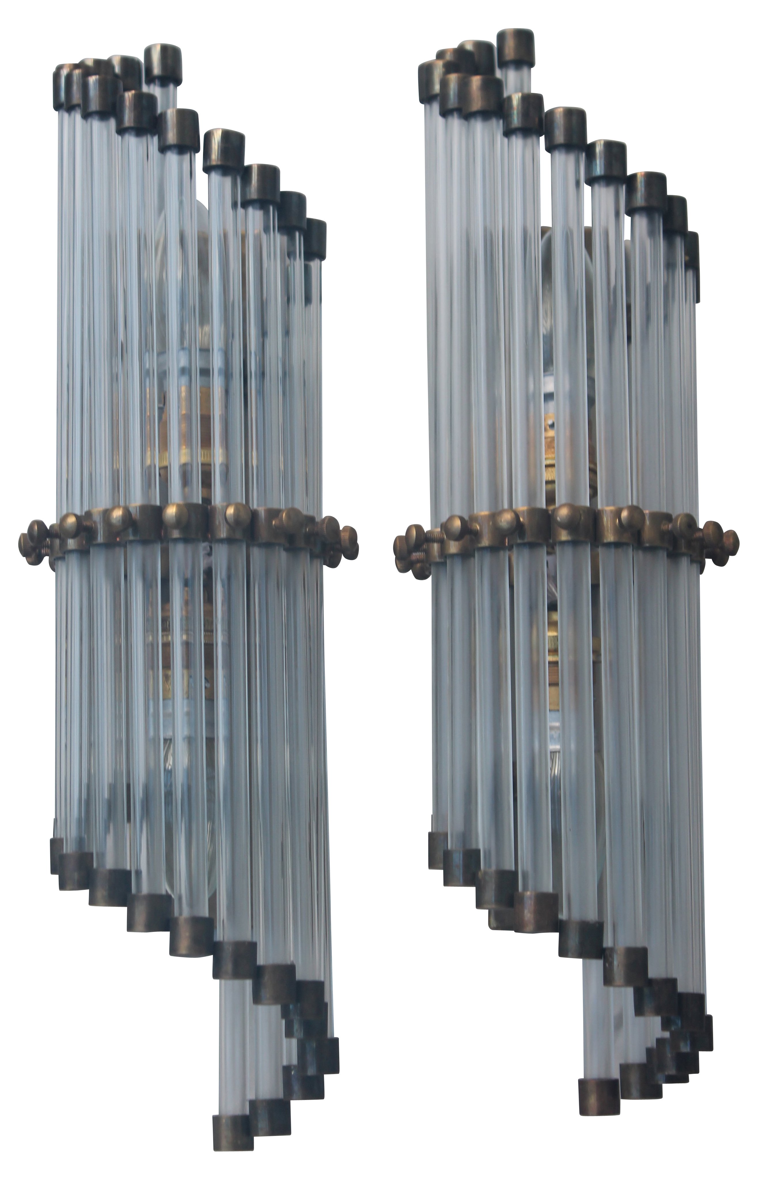 French Deco Glass/Brass Sconces, Pair~P77500221