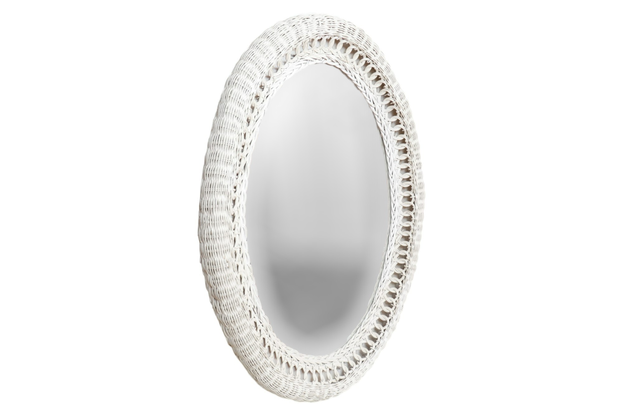 White Wicker Oval Wall Mirror~P77751672