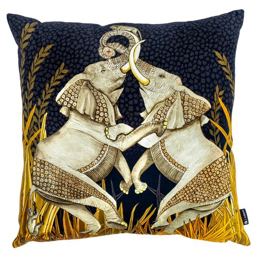 Dancing Elephants 20x20 Pillow, Black/Gold~P77634815