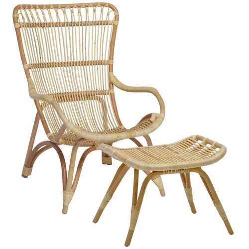 Monet Rattan Lounge Chair/Footstool, Natural