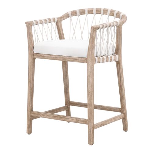 Neri Counter Stool, White Speckle Rope/Pearl Performance