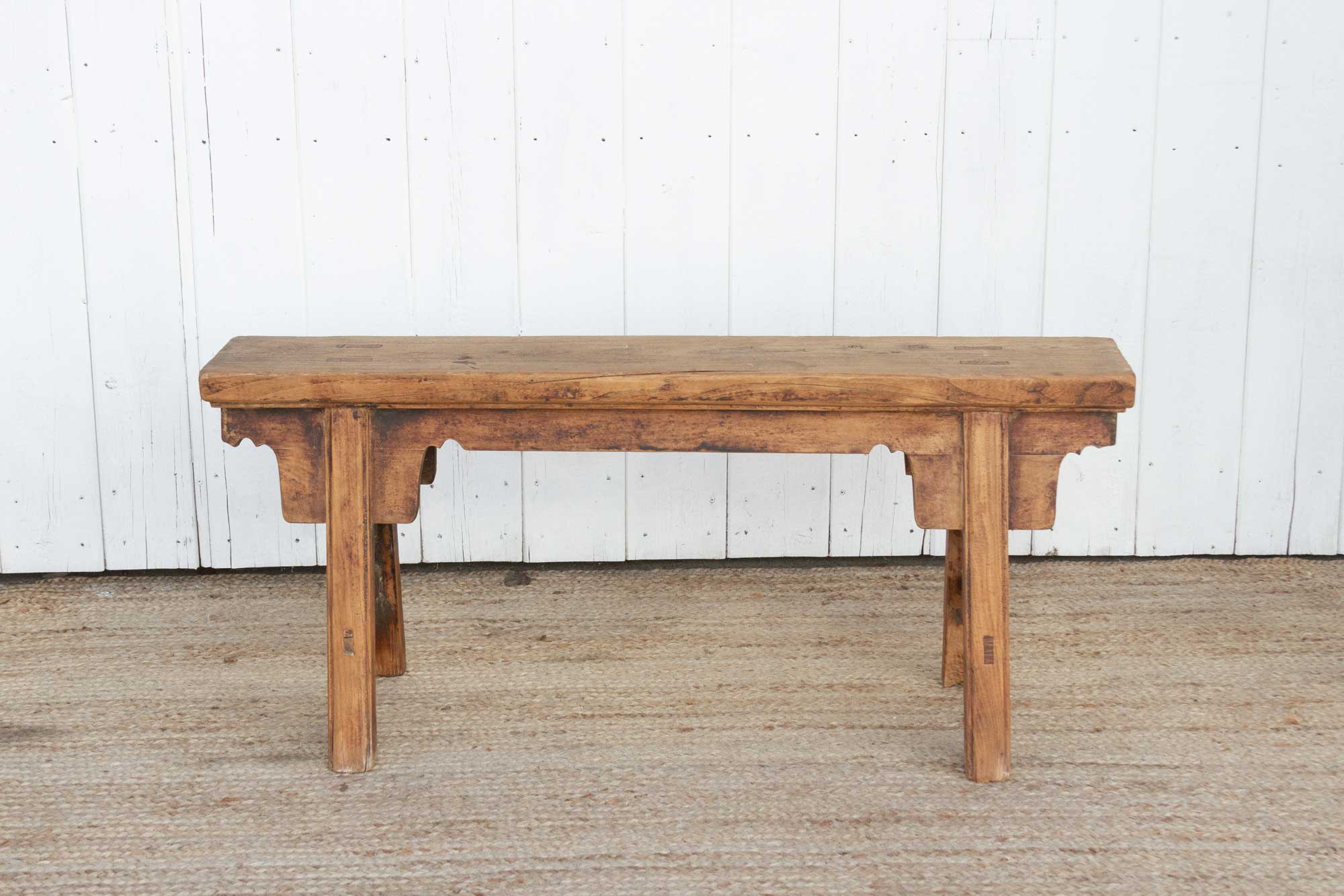 Chinese Patinated Elm Small Bench~P77689347