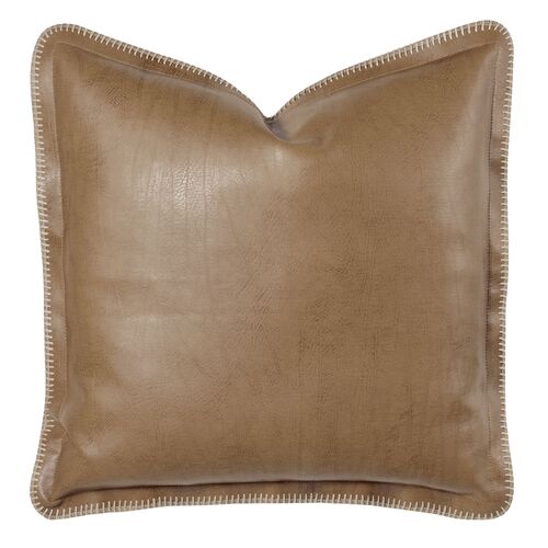 Bryce Faux Leather Flange Pillow, Saddle