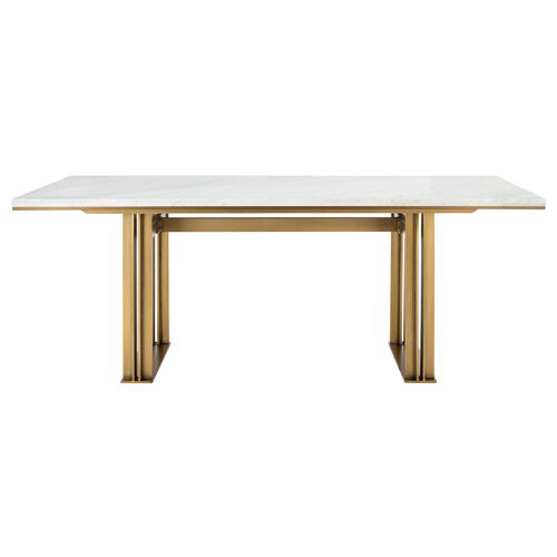 Veda Marble Dining Table, Antique Brass/White