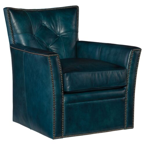 Conner Leather Swivel Club Chair, Blue