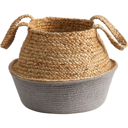 Cotton/Jute Gray Woven Basket Cotton/Jute Gray Woven Basket~P111113206