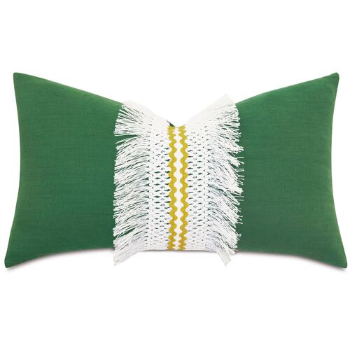 Meyer 26x15 Boho Fringe Pillow, Green Linen~P77620202