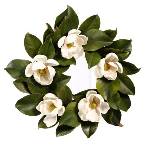 16" Magnolia Wreath, White~P76354223