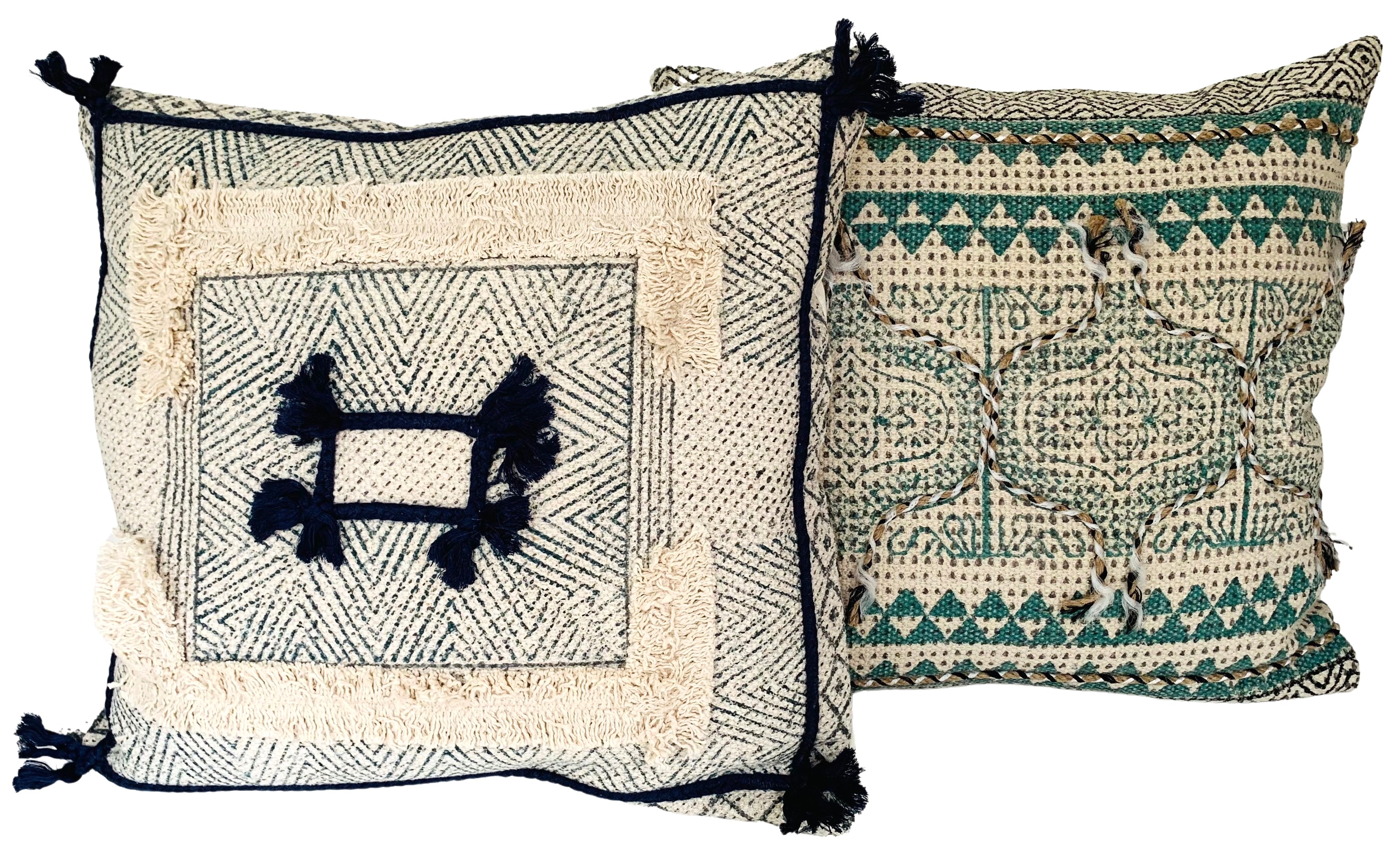 Indian Hand-Printed Pillows, Pair