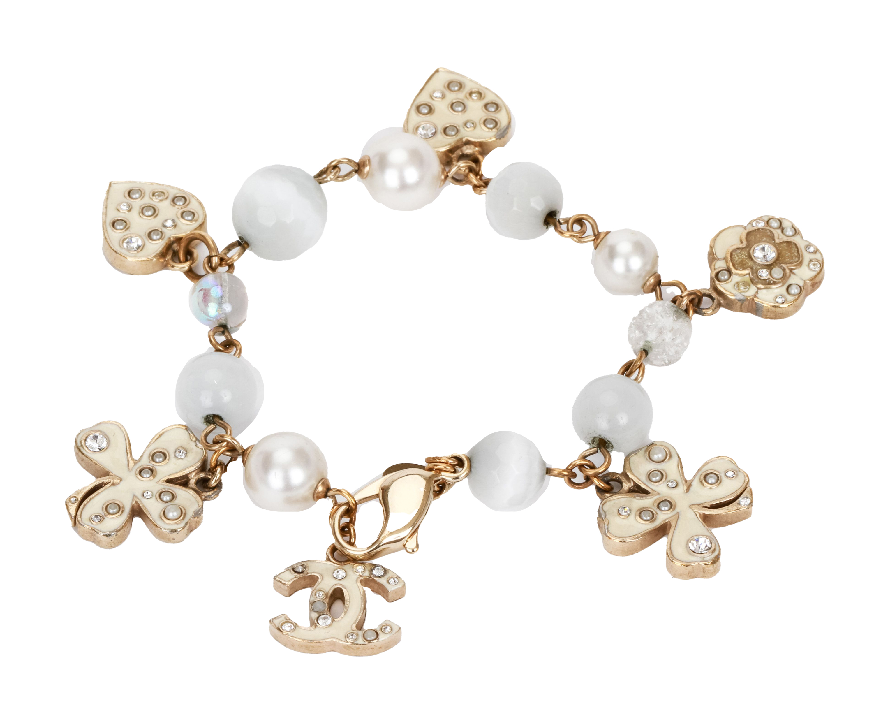 Chanel light gold, pearl enamel bracelet~P77633499