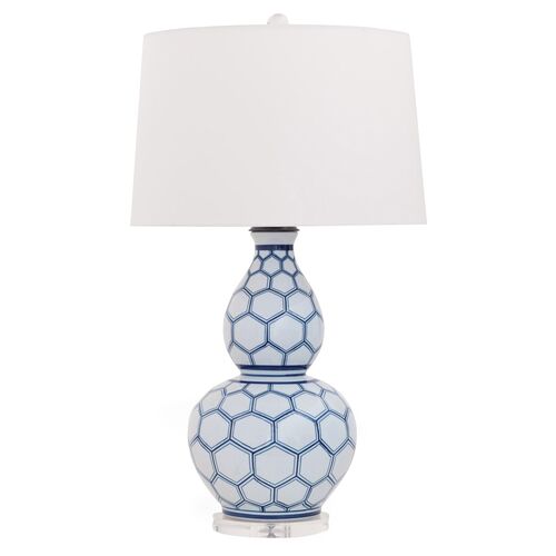 Kenilworth Double-Gourd Table Lamp, White/Blue~P77380139~P77380139