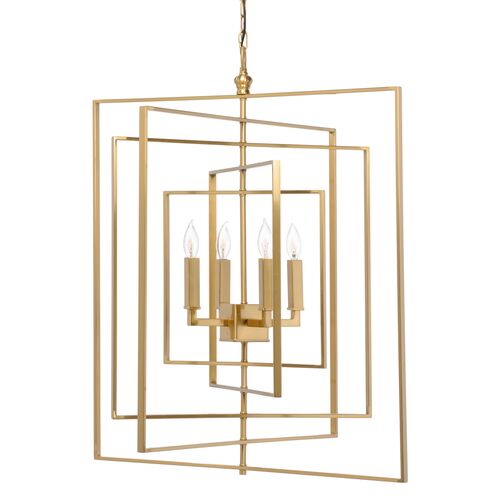 Cube 4-Light Chandelier, Antiqued Brass~P77190033