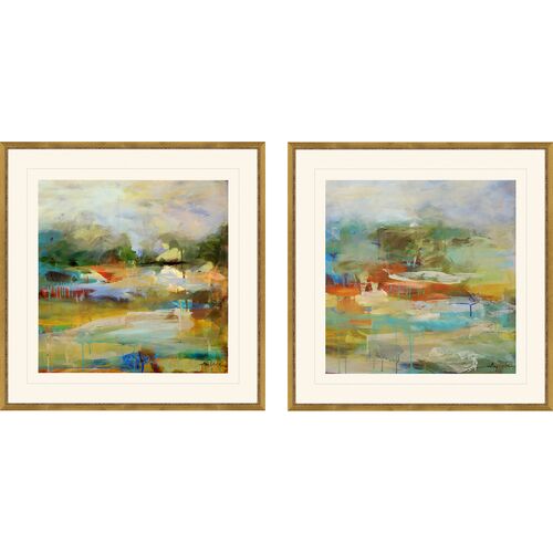 S/2 Abstract Landscape in Color Framed Paintings S/2 Abstract Landscape in Color Framed Paintings