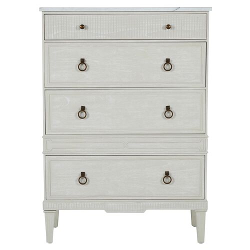 Archie Cerused Tall 4-Drawer Dresser, White/Agros White Stone~P111111656