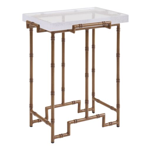Palm Desert Poolside Outdoor Aluminum/Bubble Glass Top Accent Table, Brown/Semi-Clear Palm Desert Poolside Outdoor Aluminum/Bubble Glass Top Accent Table, Brown/Semi-Clear