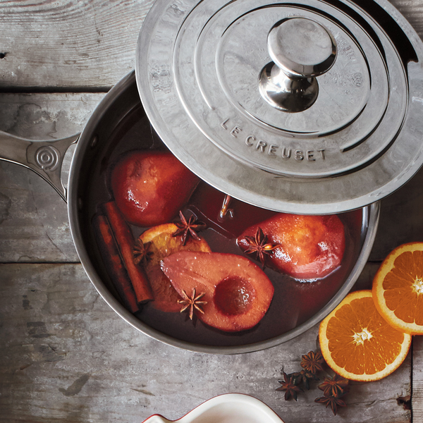 Poached pears make this salad an exceptional way to start a New Year’s dinner, a Valentine’s Day meal, or just about any sophisticated adult gathering. 
