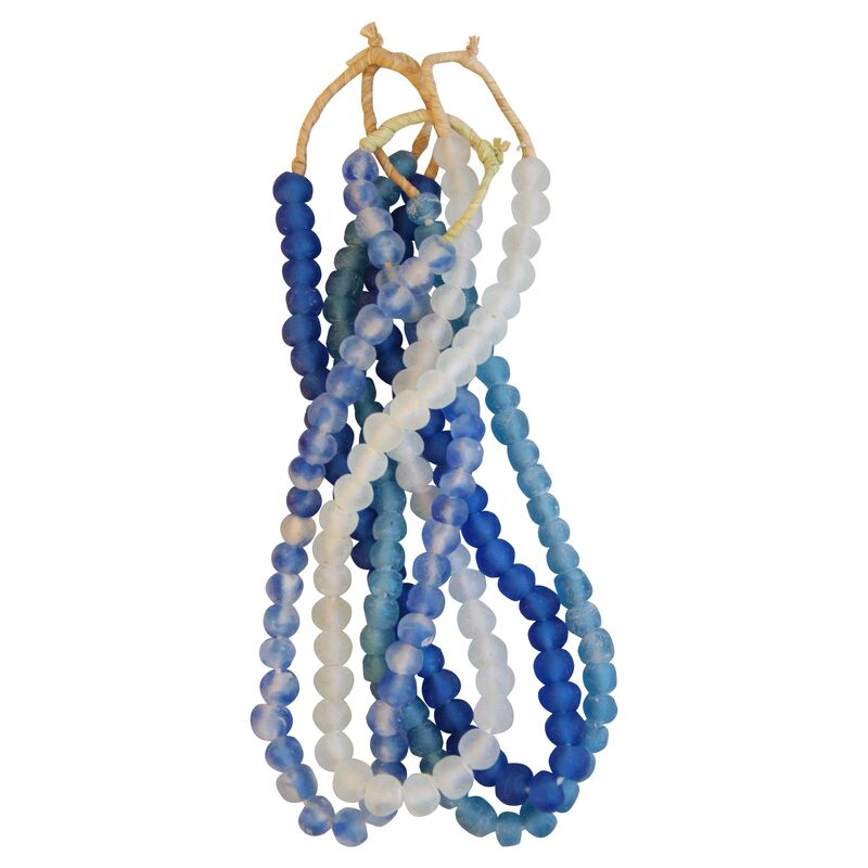 Blue & Ice Sea Glass Beads, S/4