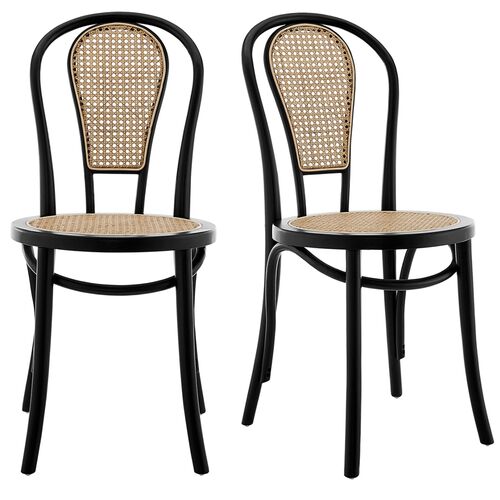 S/2 Wade Rattan Side Chairs, Matte Black~P77629310