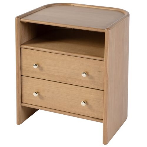 Elias 2-Drawer Round Back Nightstand, Light Oak