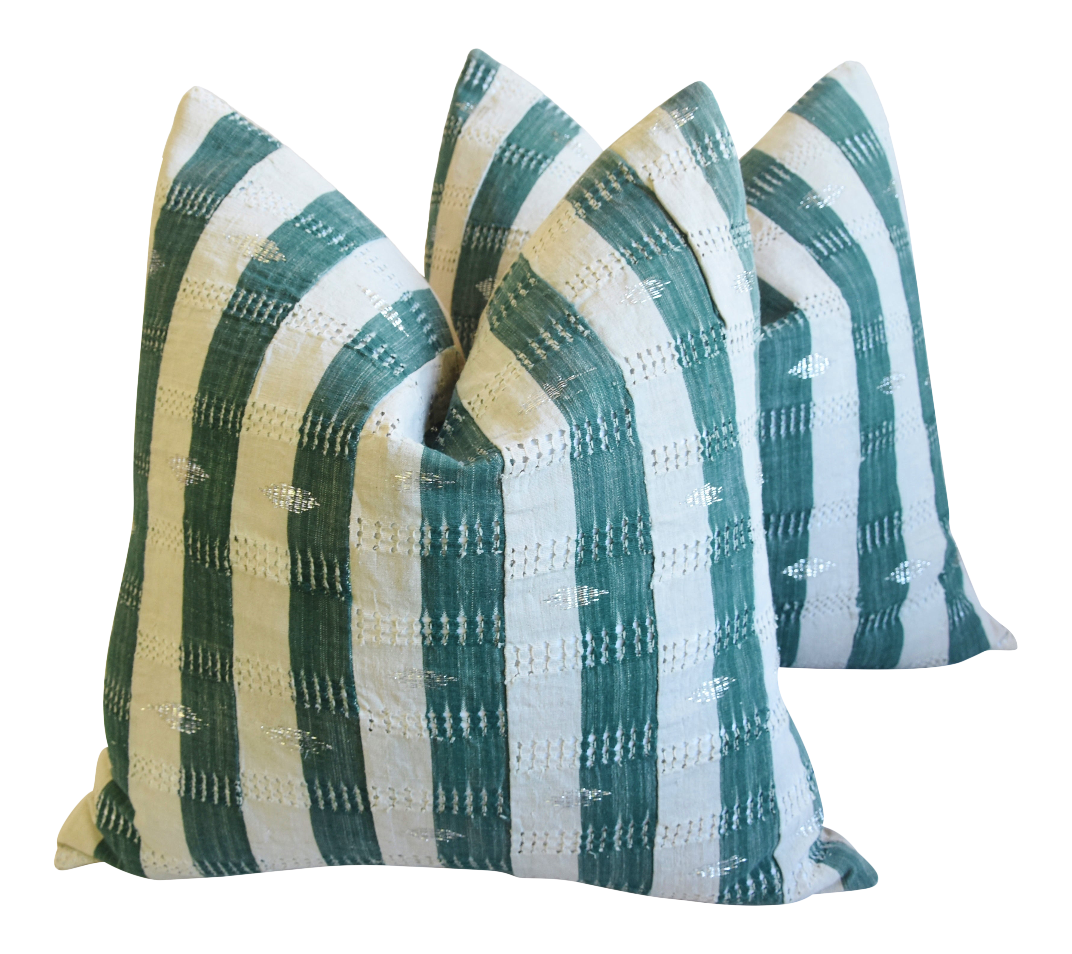 India Green & Beige Striped Pillows, S/2~P77675629