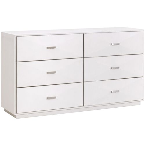 Fisher Shagreen 6-Drawer Double Dresser, Pearl/Brushed Stainless Steel