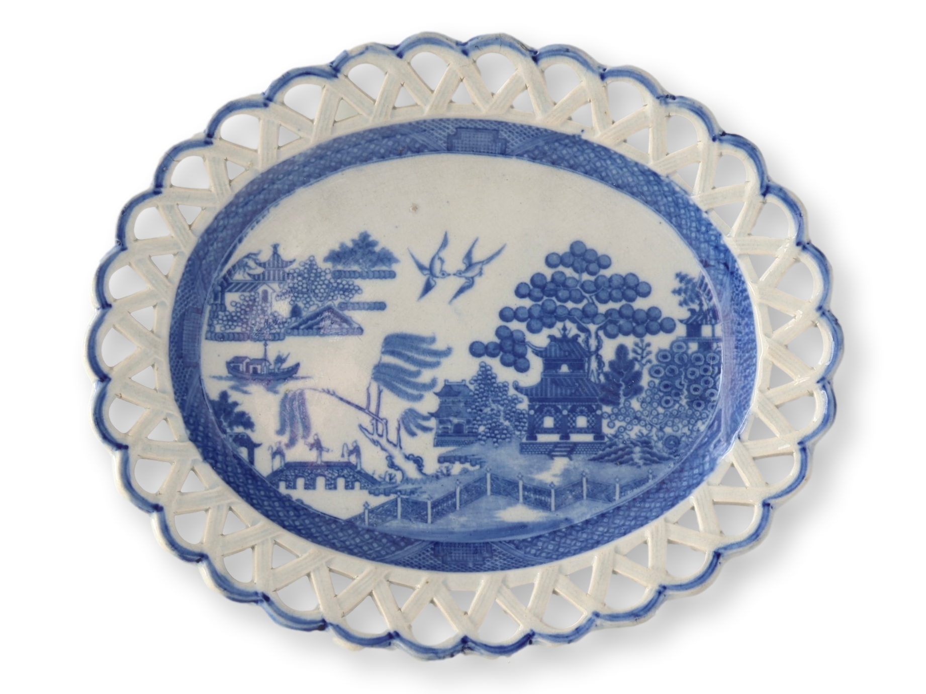 English Pearlware Willow Basket Platter~P77729040