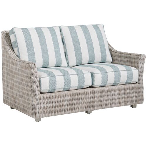 Seabrook Outdoor Aluminum/Wicker Love Seat, Gray/Stripe Blue/Aqua Seabrook Outdoor Aluminum/Wicker Love Seat, Gray/Stripe Blue/Aqua