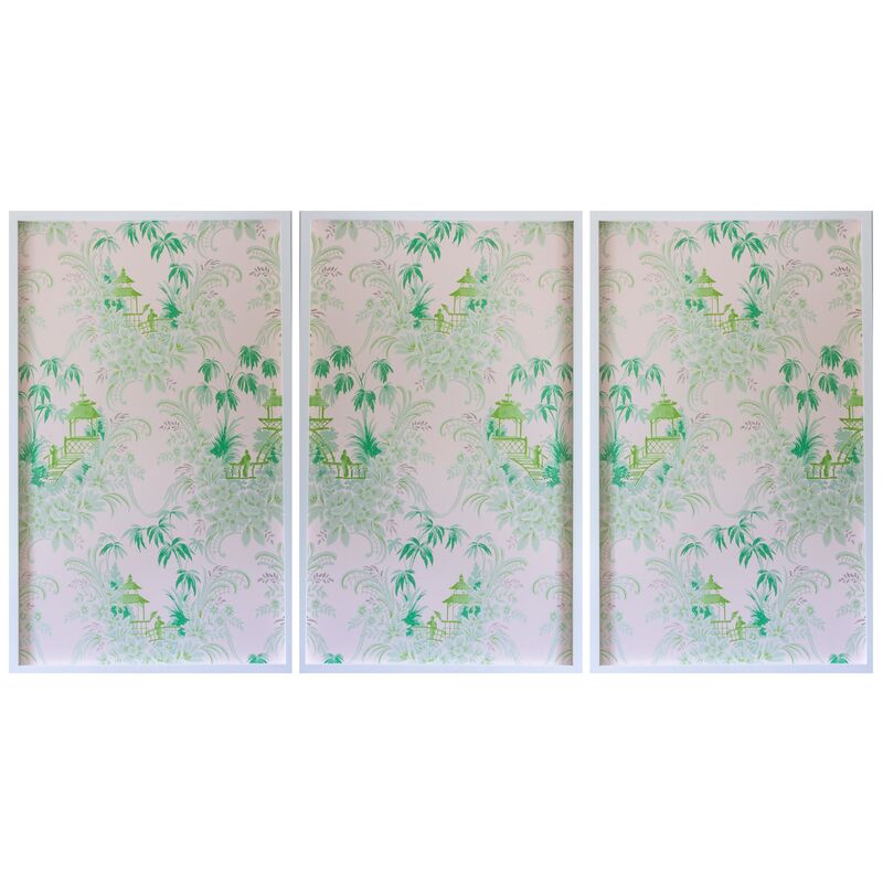 Dawn Wolfe, Pale Green Pagoda Wallpaper Triptych