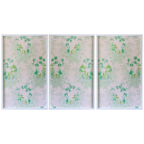 Dawn Wolfe, Pale Green Pagoda Wallpaper Triptych~P77571825
