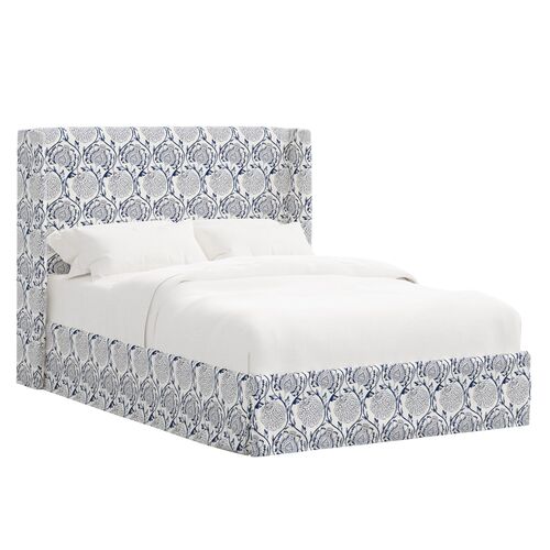 Wesley Skirted Wingback Bed, Ranjit Floral Wesley Skirted Wingback Bed, Ranjit Floral