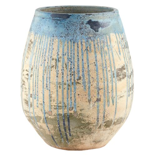 Sicilia Terracotta Planter, Antique White/Blue Drip Sicilia Terracotta Planter, Antique White/Blue Drip