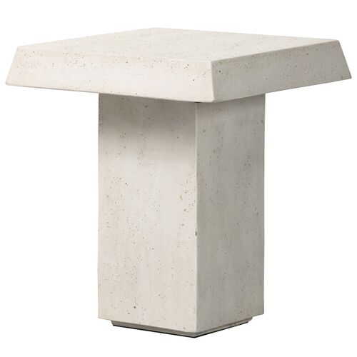 Avila Outdoor Concrete End Table, Aged White