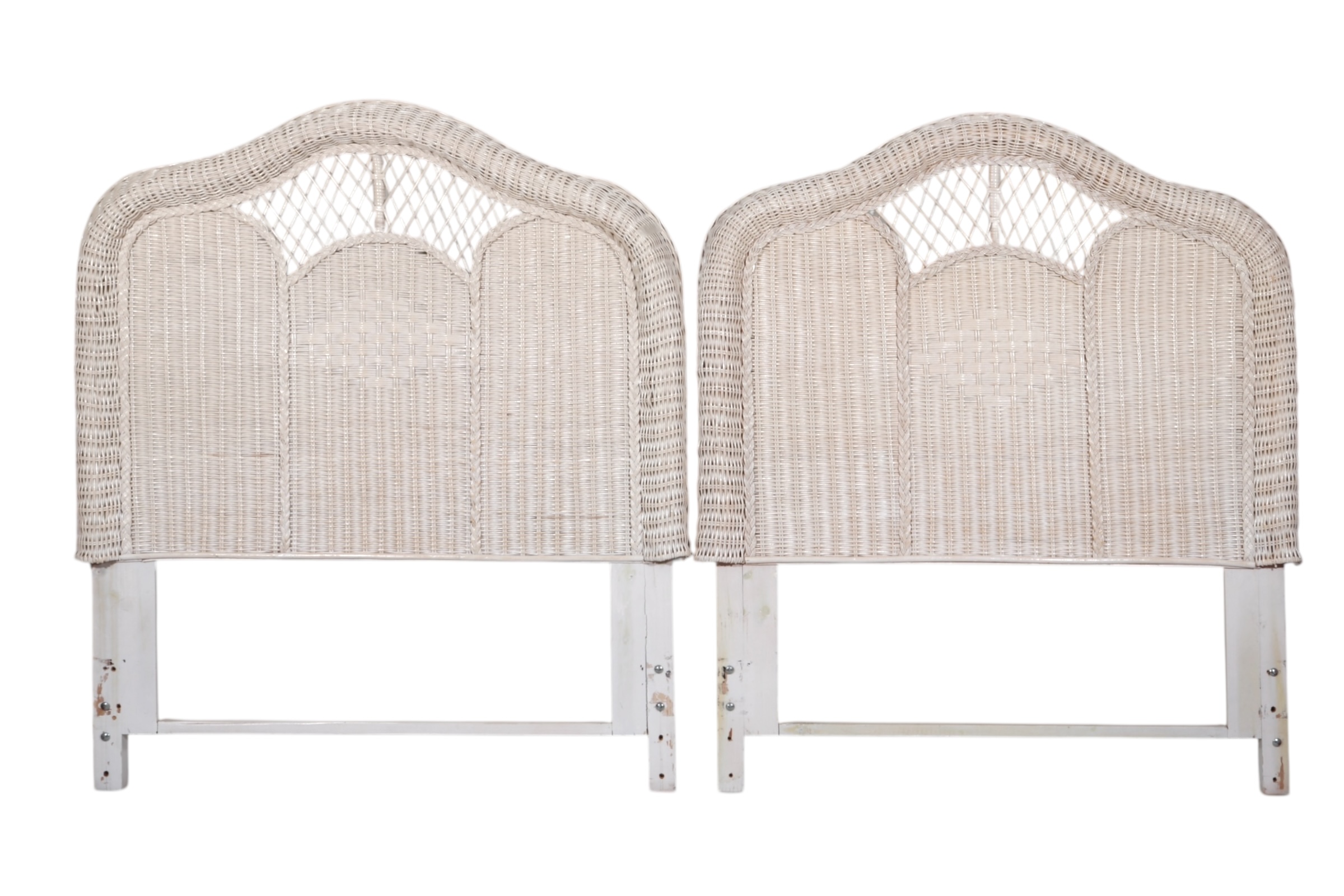 White Wicker Twin Headboards, a Pair~P77732368
