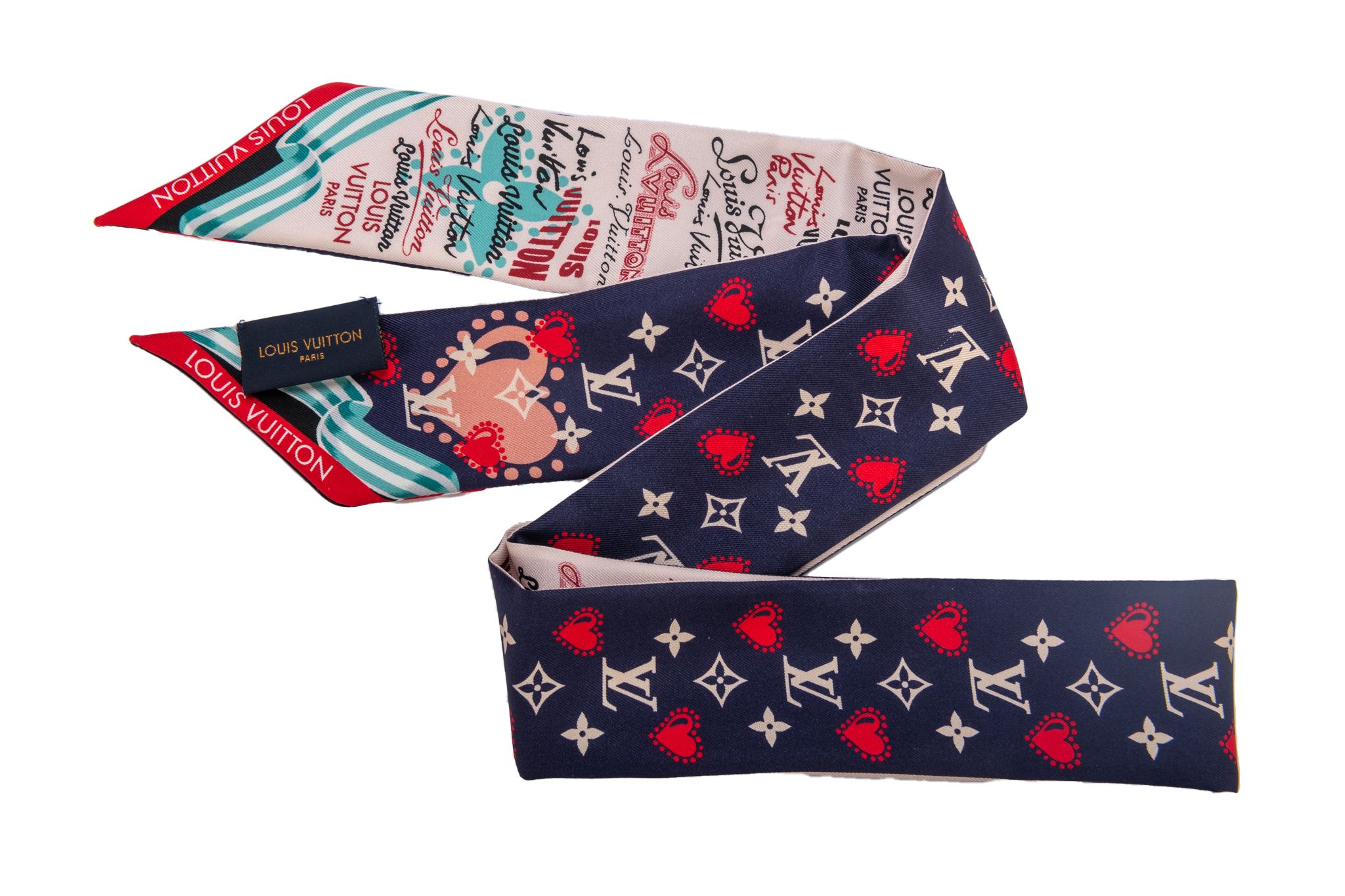 Vuitton BNIB Blue Hearts Silk Twilly~P77650684