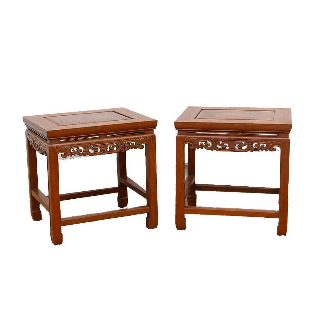 Vintage Carved Elm & Burr End Tables~P77717300