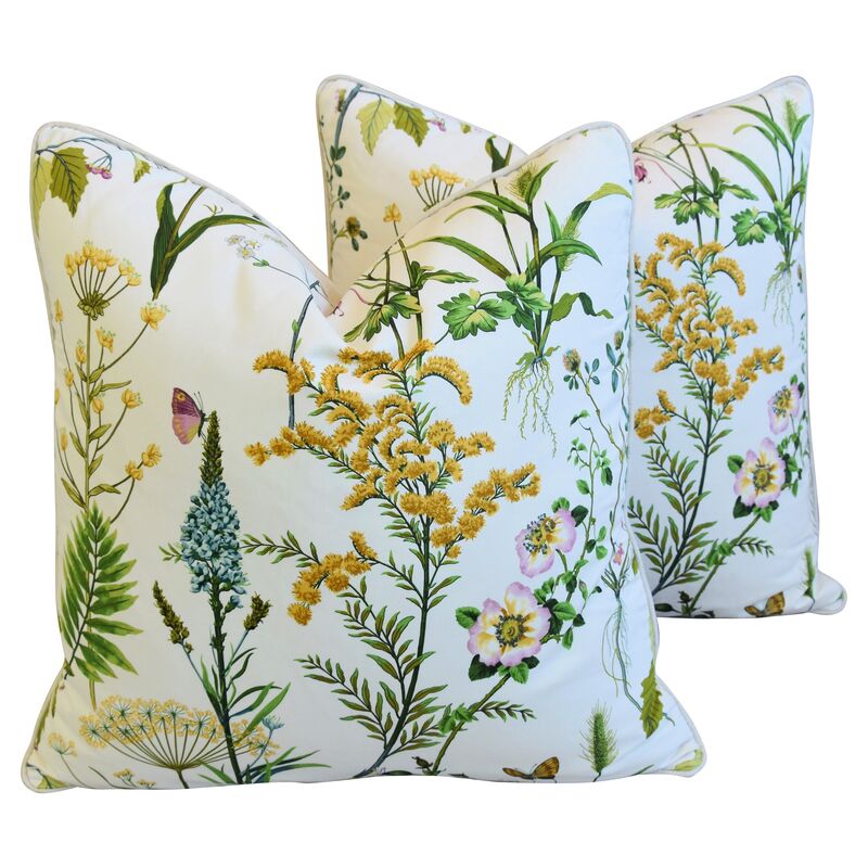 Botanical Cotton & Linen Pillows, Pair