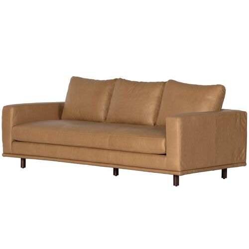 Finland 85" Leather Sofa, Nantucket Taupe Performance