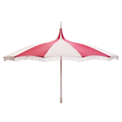 Ari Pagoda Fringe Patio Umbrella, Hot Pink/White~P77326399
