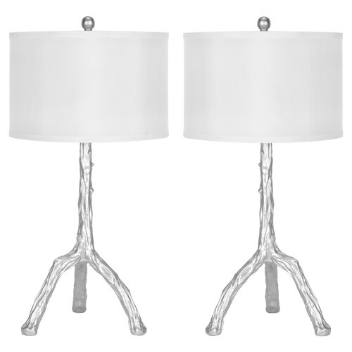 Painted Branch Table Lamp Set, Silver~P46315441