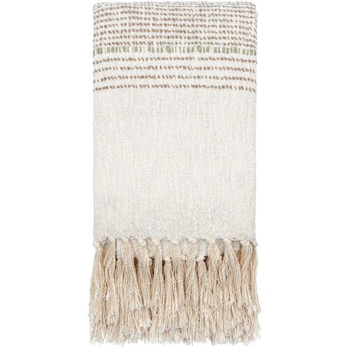 Prolo Cotton Throw with Tassels, Light Beige/Brown Prolo Cotton Throw with Tassels, Light Beige/Brown