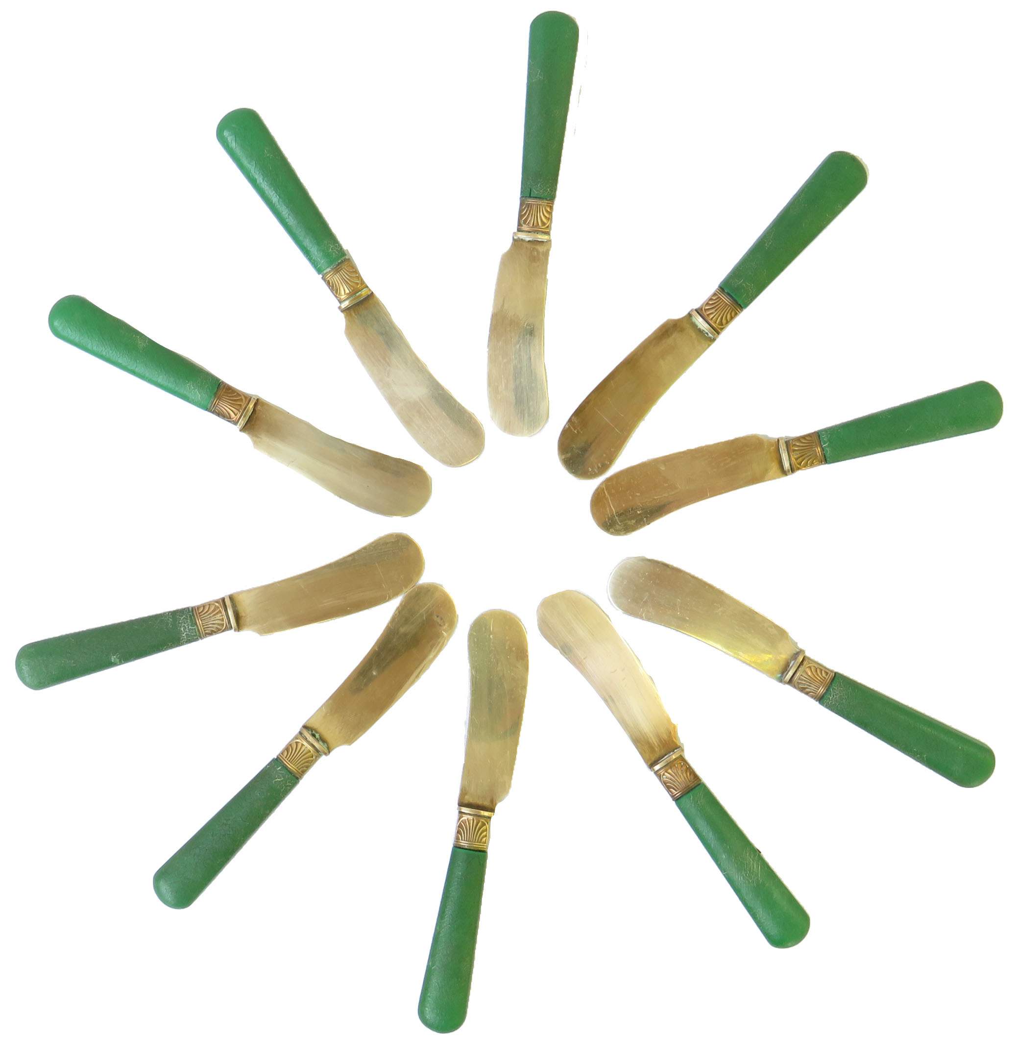 French Guelon Green Celluloid KnivesS/10~P77665659