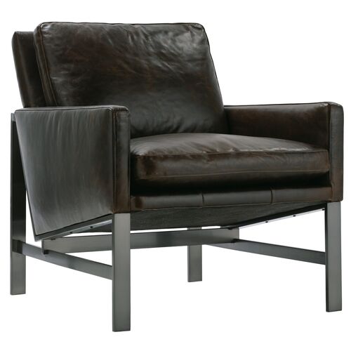 Mateo Leather Accent Chair, Bark