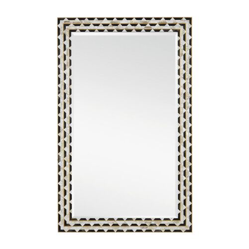 Macy Mother of Pearl Rectangular Wall Mirror, Black/White/Gold