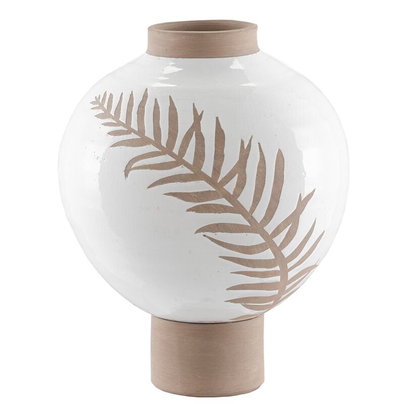 Large Fern Fern Vase, White/Tan