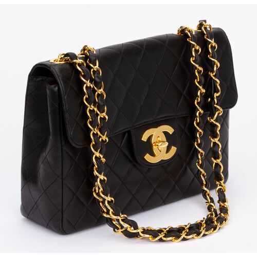 Vintage Chanel Jumbo Classic Single Flap Bag Black Caviar Gold