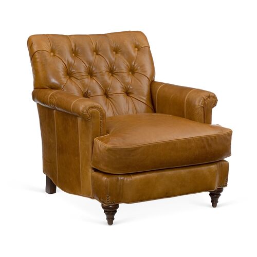 Acton Tufted Club Chair, Caramel Leather~P76335085