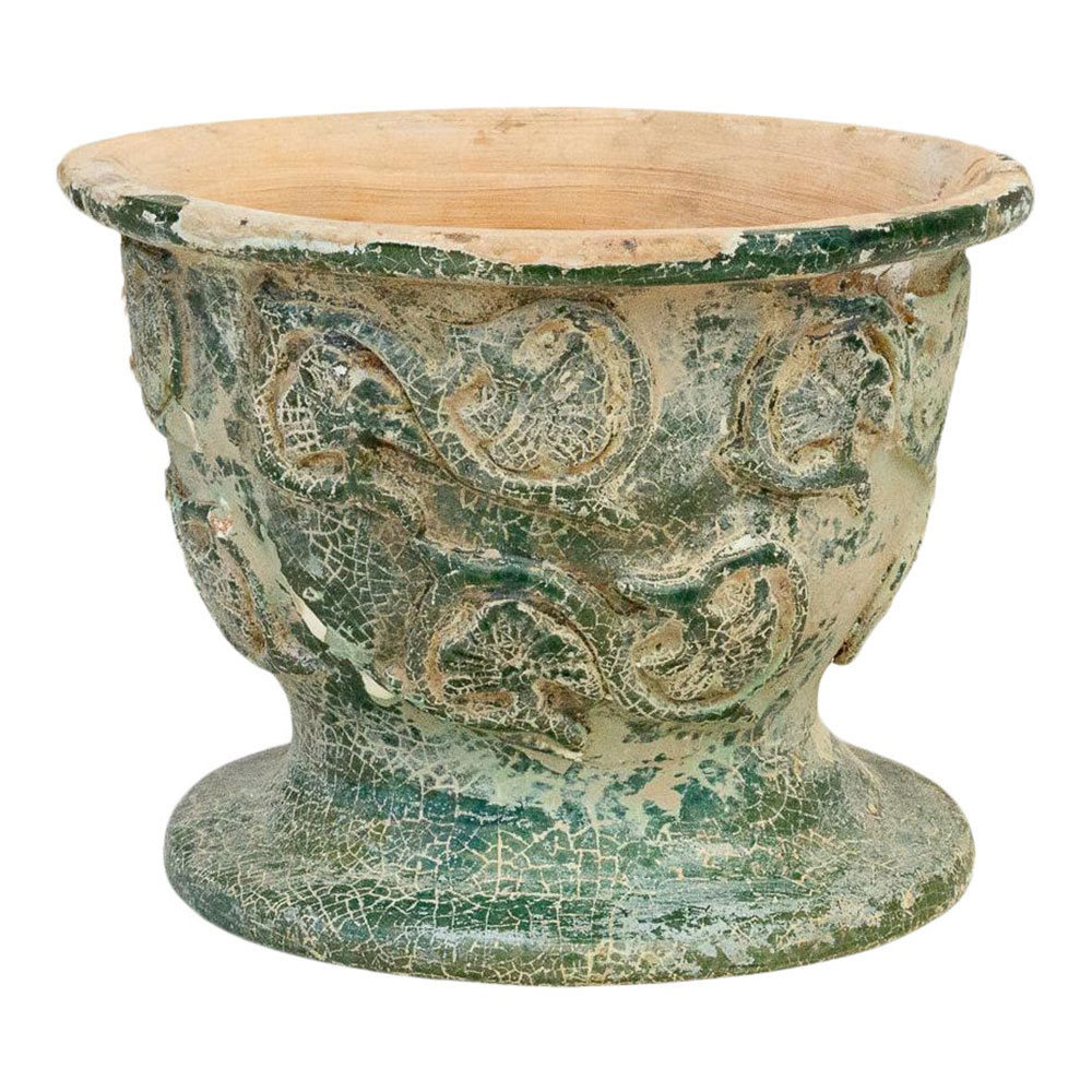 Antique Glazed Asian Floral Ceramic Pot~P77626830