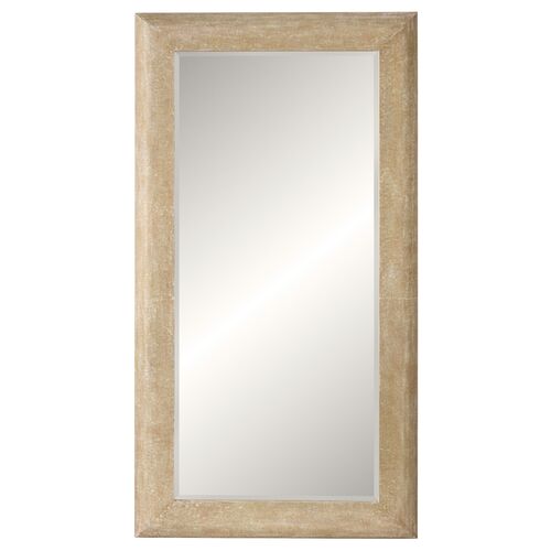 Olyndra 42" x 78" Linen Floor Mirror, Gold/White